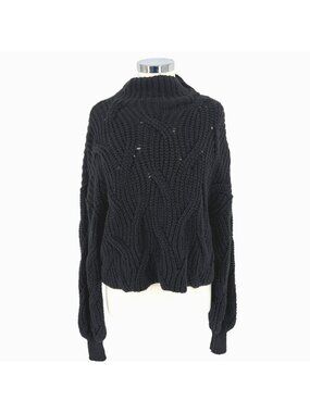 Free People Seasons Change Black Knit Cotton Sweater Size Small